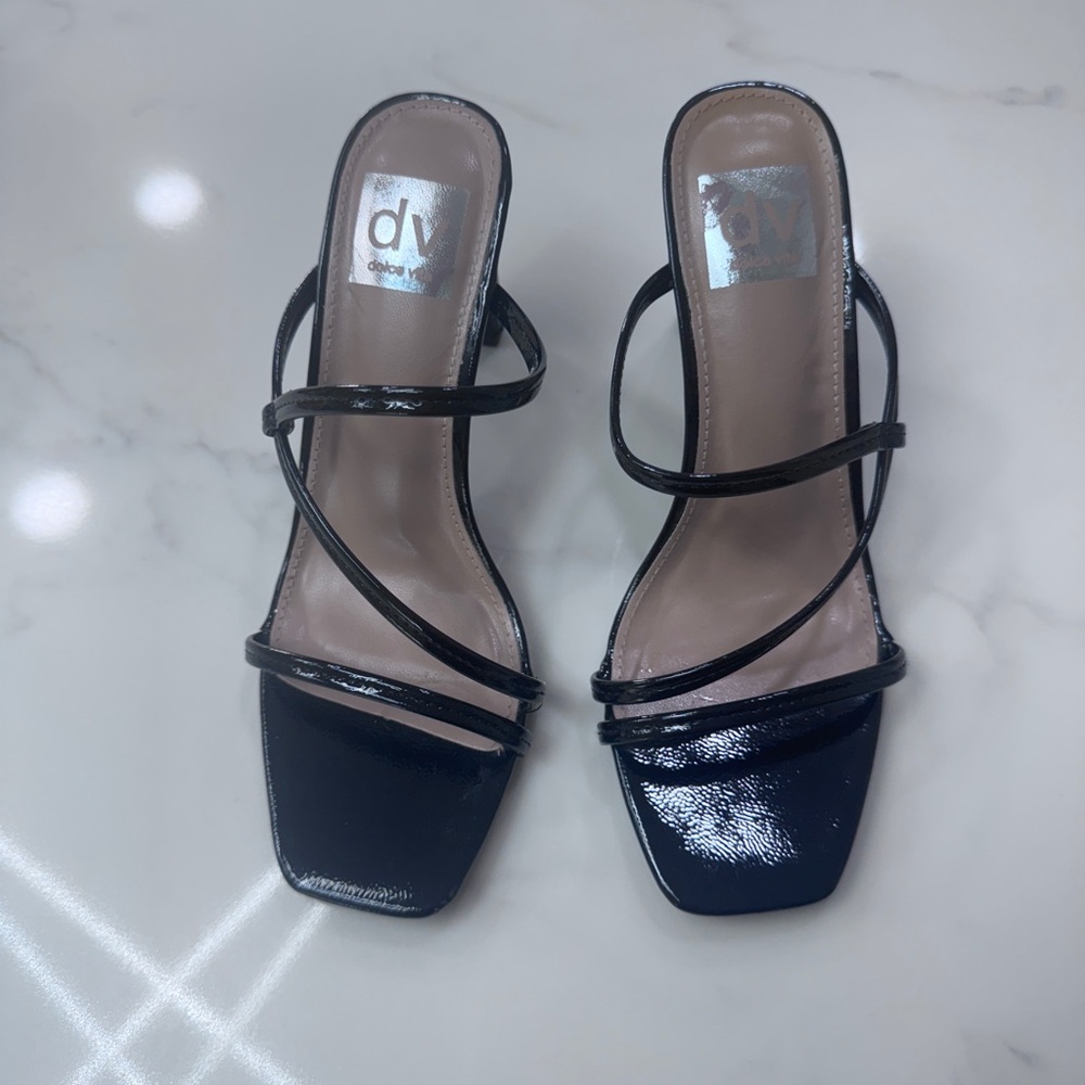 DV by Dolce Vita Women's Glossy Black Strappy Heels